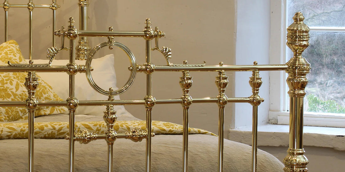 Close up of all brass antique bed from Seventh Heaven