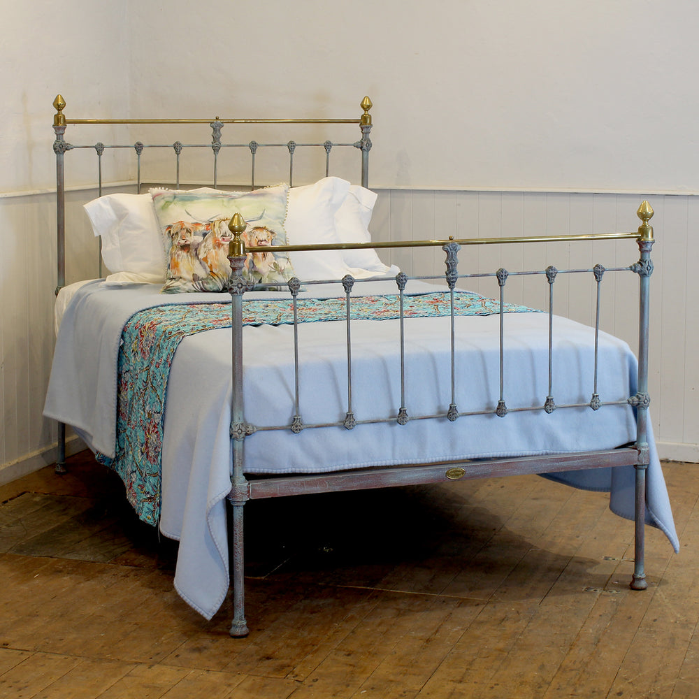Small Double Antique Bed in Blue Verdigris