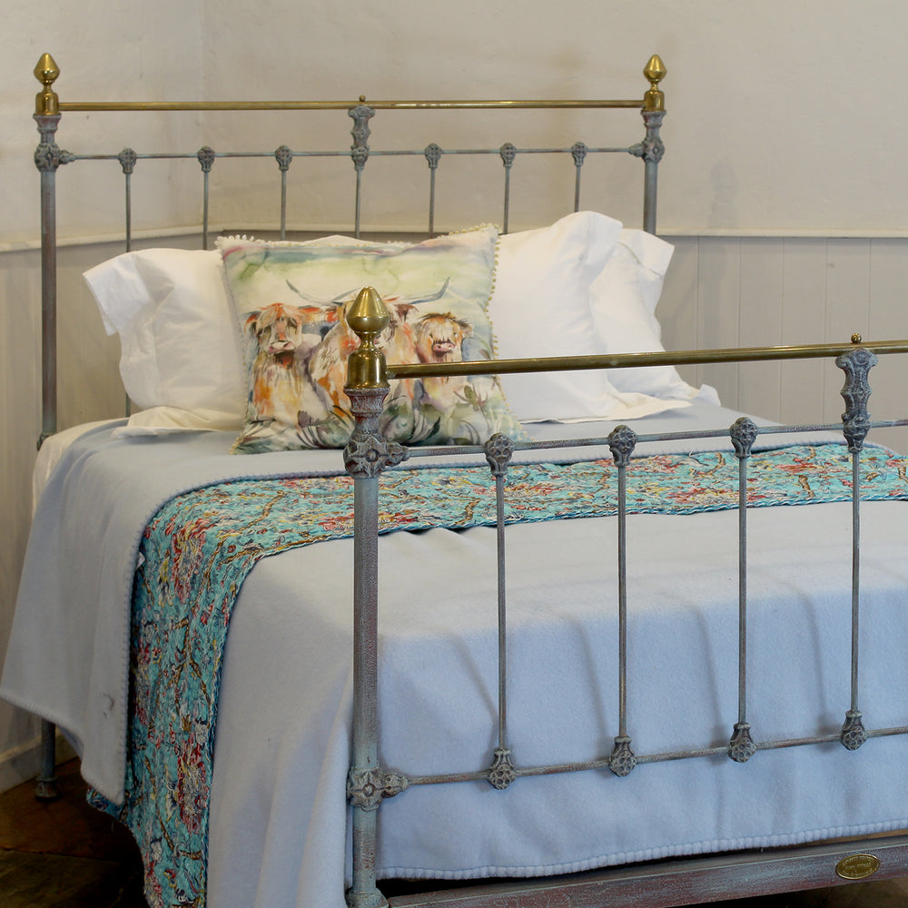 Small Double Antique Bed in Blue Verdigris