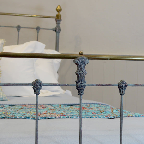 Small Double Antique Bed in Blue Verdigris