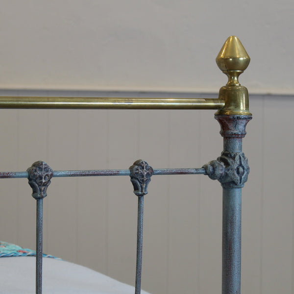Small Double Antique Bed in Blue Verdigris