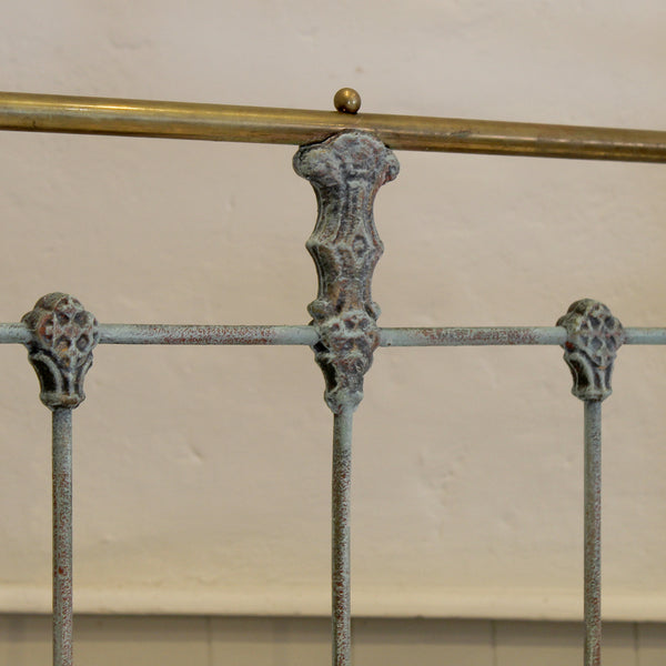 Small Double Antique Bed in Blue Verdigris