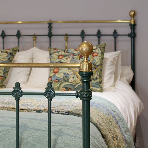 5ft King Size Brass and Iron Antique Bed in Green - Close Up Photo