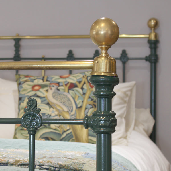 5ft King Size Brass and Iron Antique Bed in Green - Close Up Photo