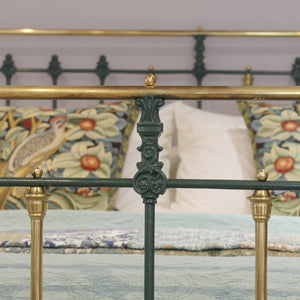 5ft King Size Brass and Iron Antique Bed in Green - Close Up Photo