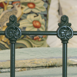 5ft King Size Brass and Iron Antique Bed in Green - Close Up Photo