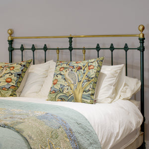 5ft King Size Brass and Iron Antique Bed in Green - Close Up Photo
