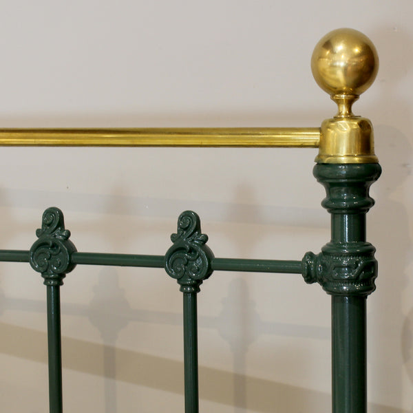 5ft King Size Brass and Iron Antique Bed in Green - Close Up Photo