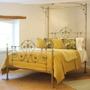 Antique Half Tester Bed in Faded Gold