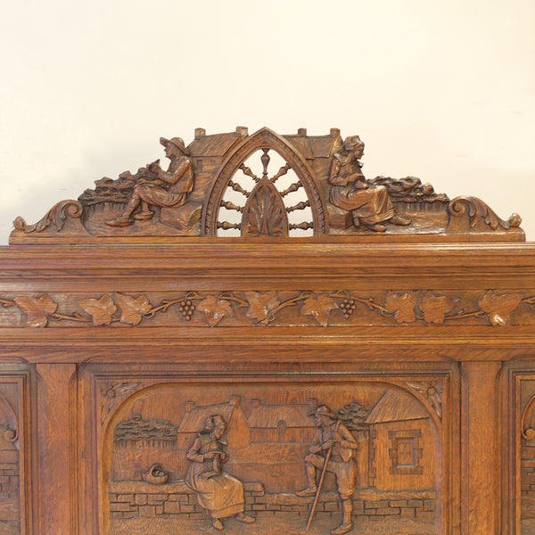 King Size Oak Carved Antique Bed