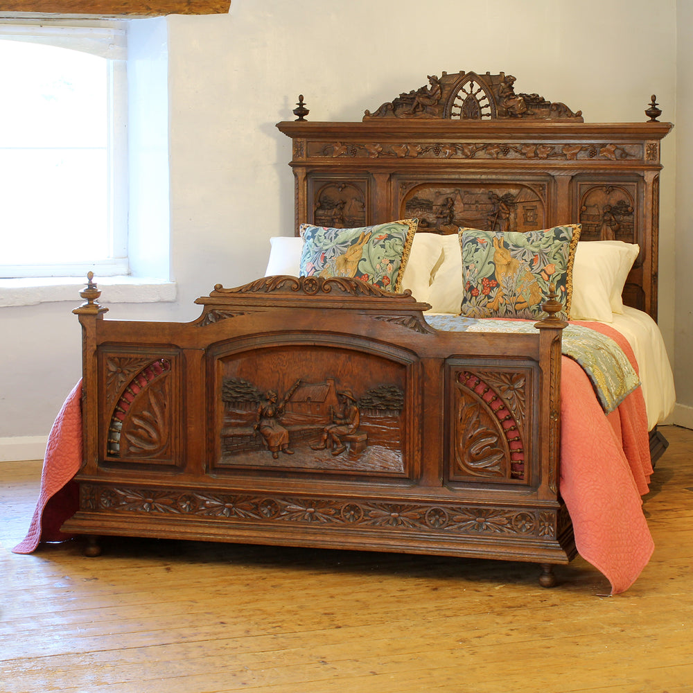 King Size Oak Carved Antique Bed