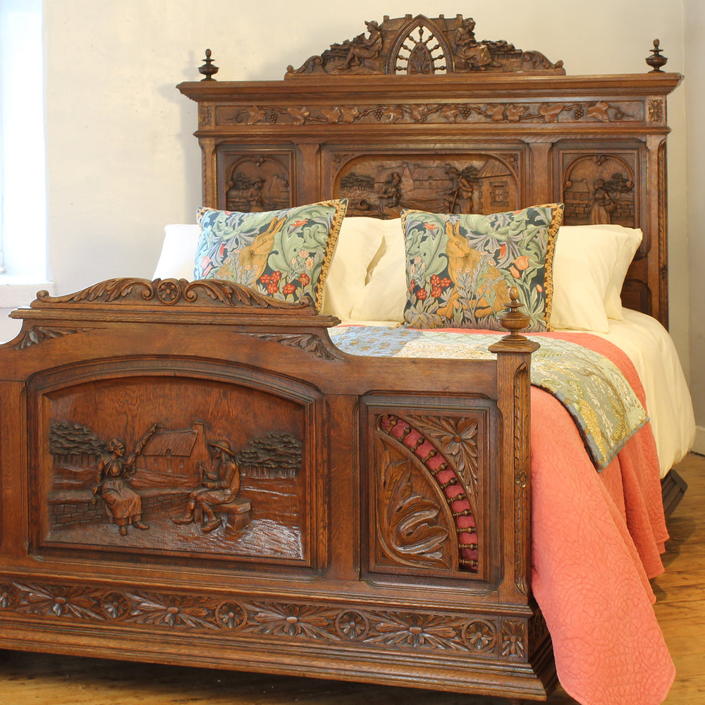 King Size Oak Carved Antique Bed