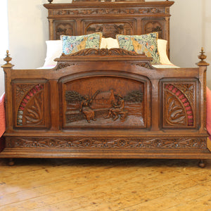 King Size Oak Carved Antique Bed