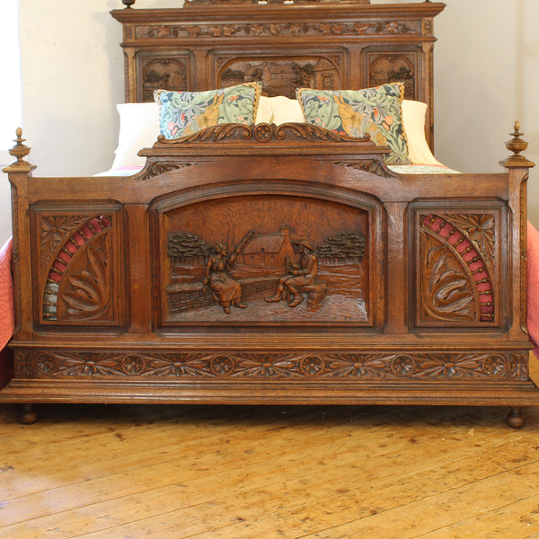 King Size Oak Carved Antique Bed