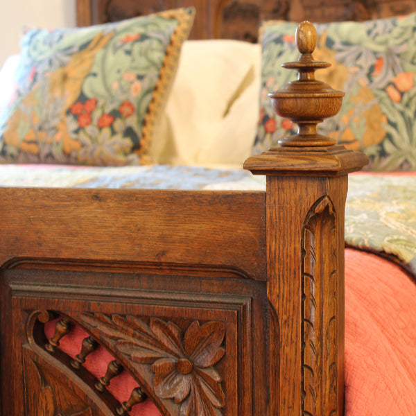 King Size Oak Carved Antique Bed