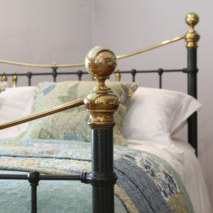King Size Antique Bed in Olive Green with Floral Ceramic Decoration