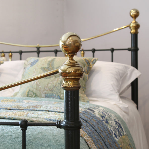 King Size Antique Bed in Olive Green with Floral Ceramic Decoration