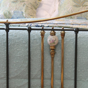 King Size Antique Bed in Olive Green with Floral Ceramic Decoration