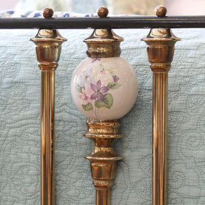 King Size Antique Bed in Olive Green with Floral Ceramic Decoration