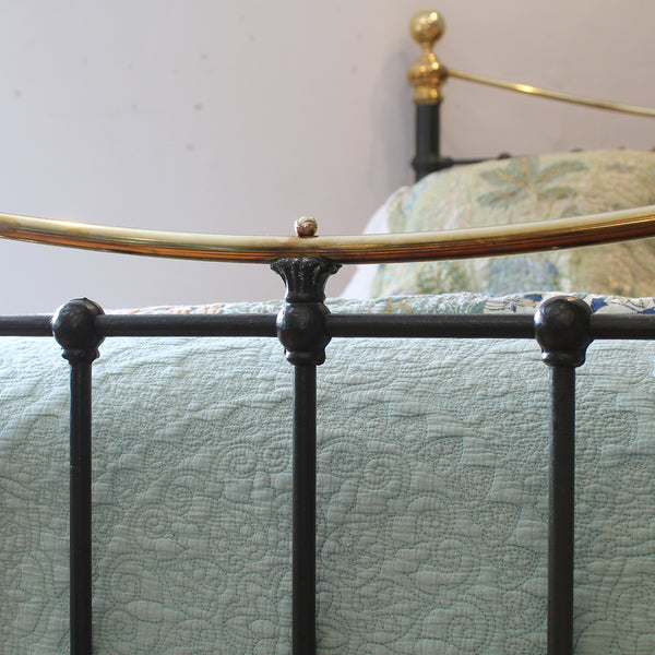 King Size Antique Bed in Olive Green with Floral Ceramic Decoration