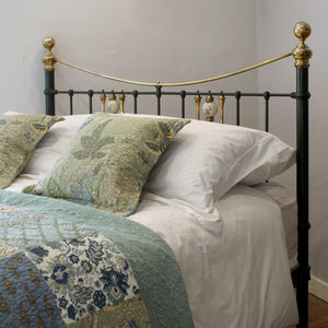 King Size Antique Bed in Olive Green with Floral Ceramic Decoration