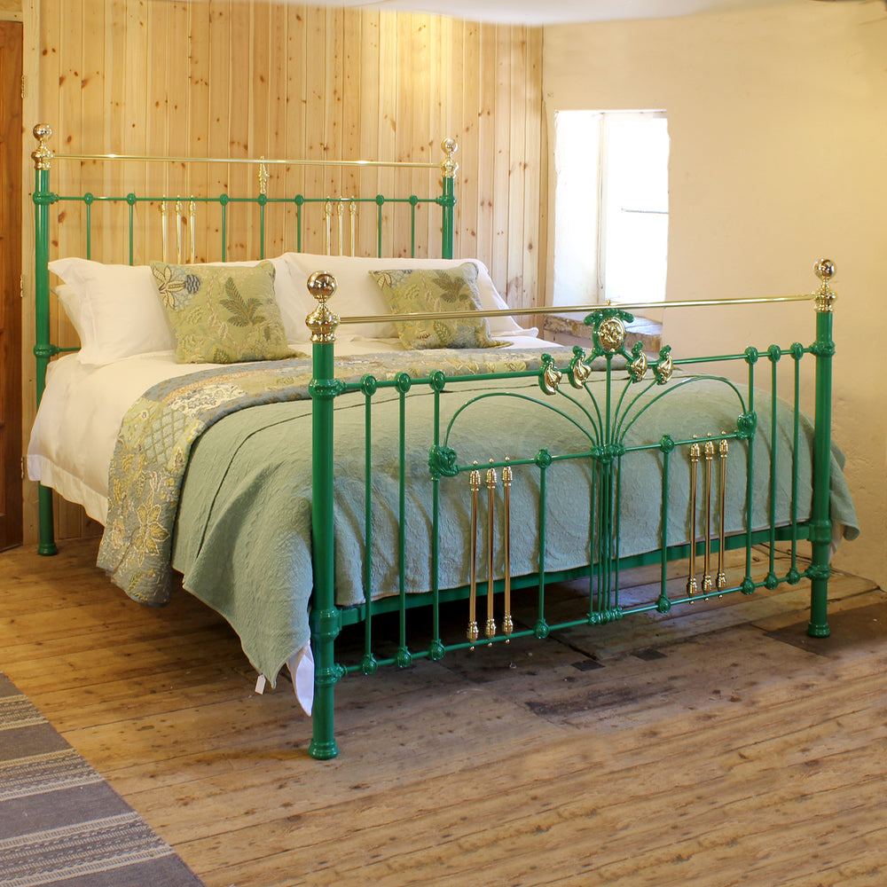 6ft Wide Super King Art Nouveau Antique Bed in Green