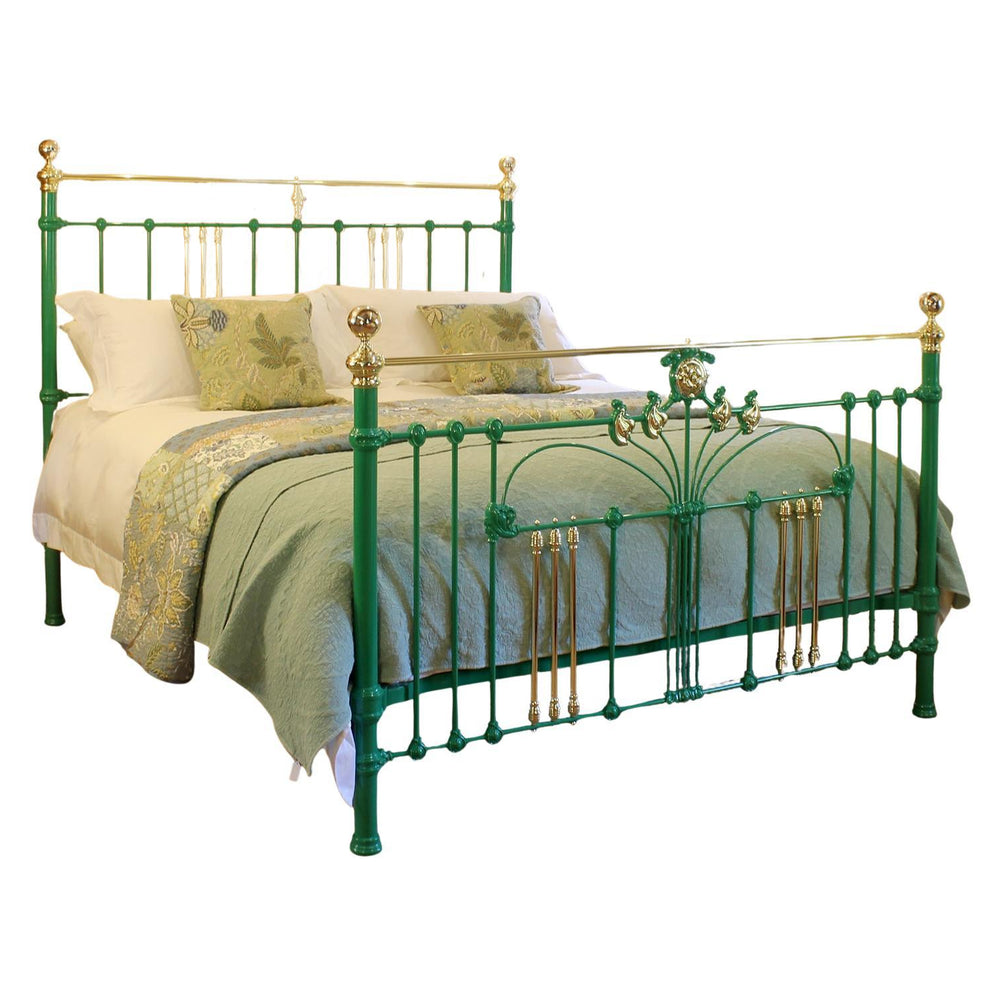 6ft Wide Super King Art Nouveau Antique Bed in Green
