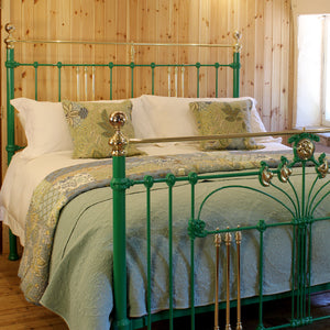 6ft Wide Super King Art Nouveau Antique Bed in Green
