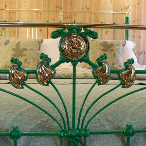6ft Wide Super King Art Nouveau Antique Bed in Green
