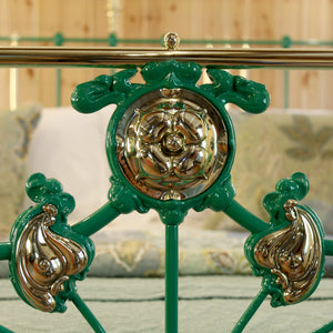 6ft Wide Super King Art Nouveau Antique Bed in Green