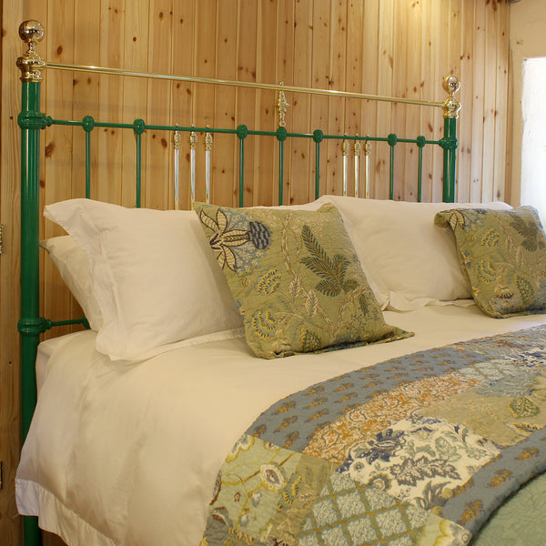 6ft Wide Super King Art Nouveau Antique Bed in Green