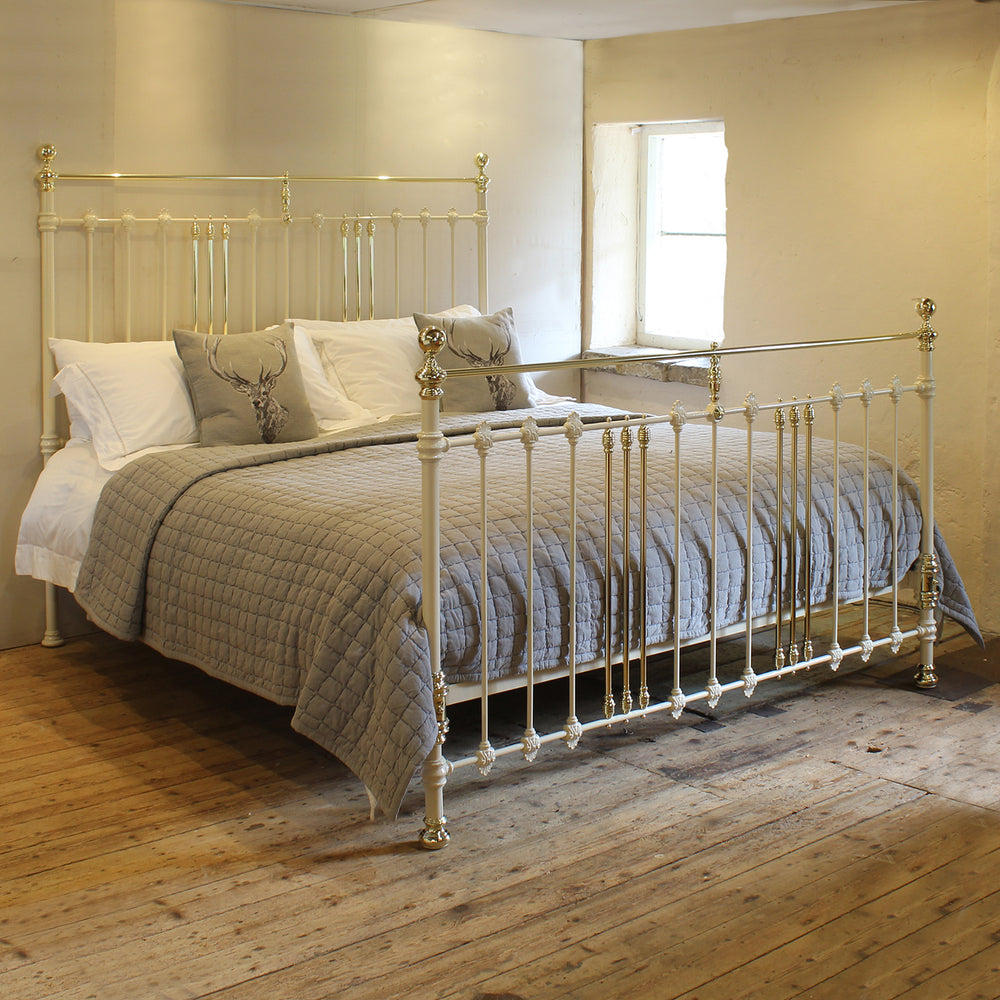 super king size Victorian antique bed in cream