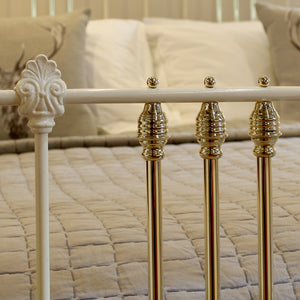 super king size Victorian antique bed in cream - close up