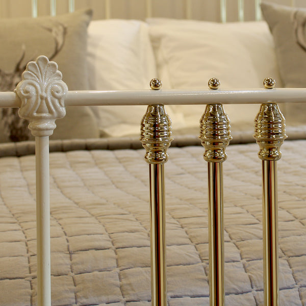 super king size Victorian antique bed in cream - close up