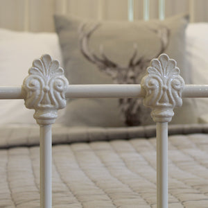 super king size Victorian antique bed in cream - close up