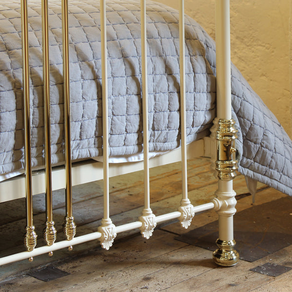 super king size Victorian antique bed in cream - close up