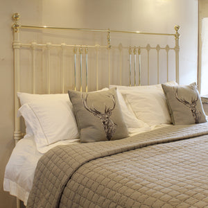super king size Victorian antique bed in cream - close up