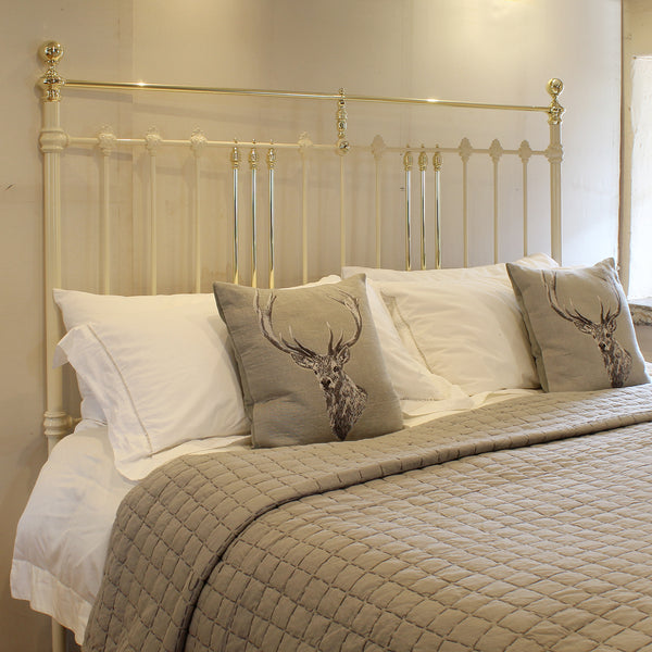 super king size Victorian antique bed in cream - close up
