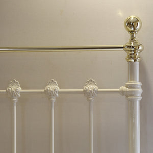 super king size Victorian antique bed in cream - close up
