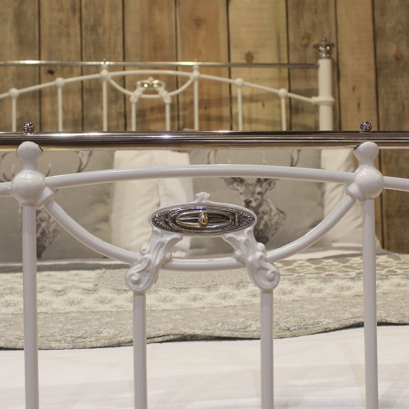 Double Antique Bed in White and Nickel, MD151