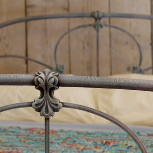 Hand-Painted Blue Double Cast Iron Antique Bed  - Close Up