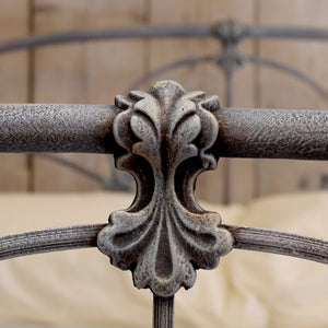 Hand-Painted Blue Double Cast Iron Antique Bed  - Close Up