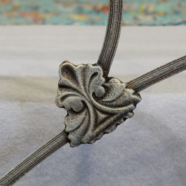 Hand-Painted Blue Double Cast Iron Antique Bed  - Close Up