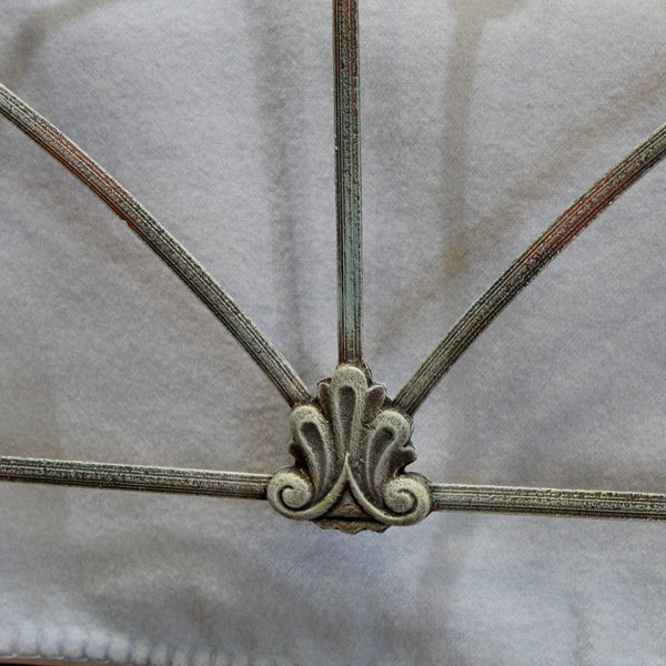 Hand-Painted Blue Double Cast Iron Antique Bed  - Close Up