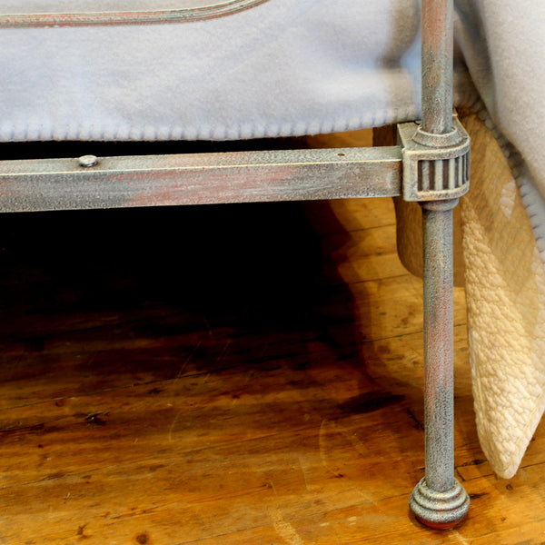 Hand-Painted Blue Double Cast Iron Antique Bed  - Close Up