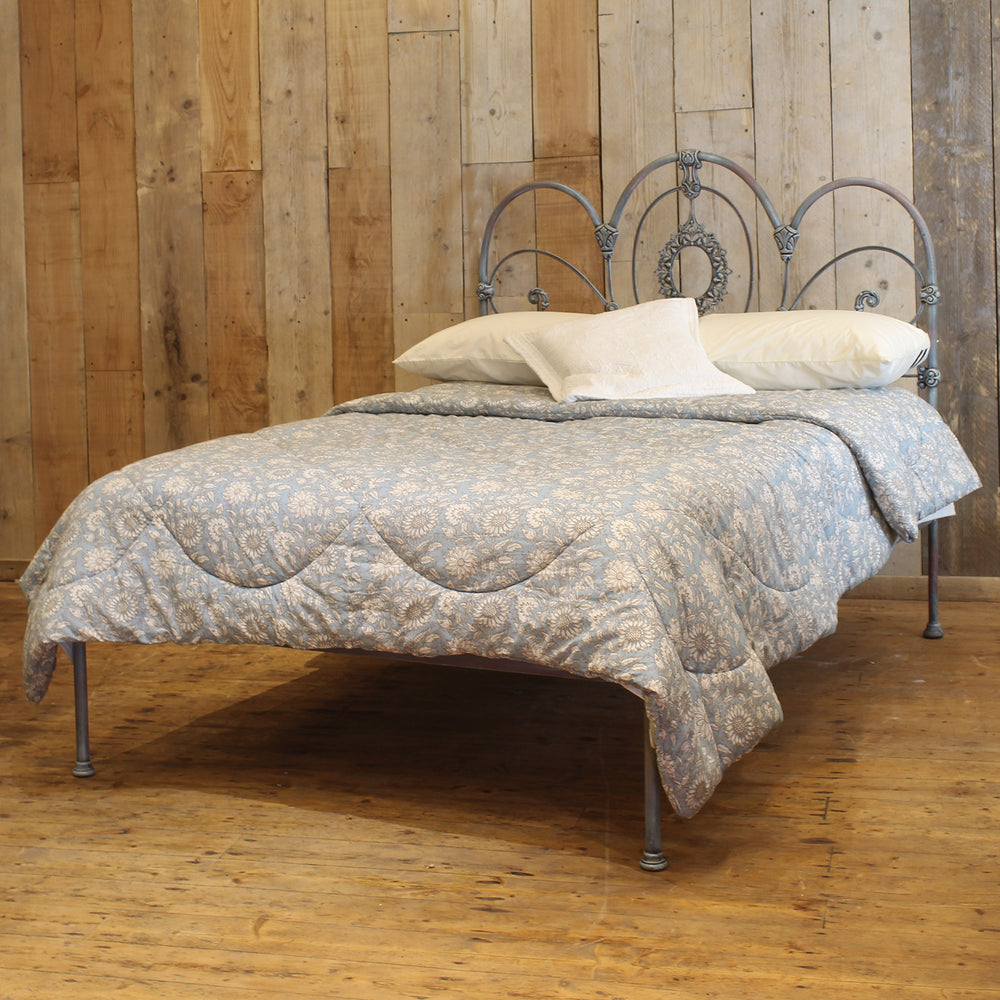 Double Platform Antique Bed in Blue Verdigris