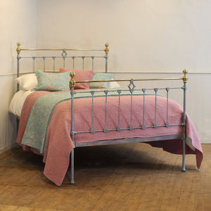 Double Antique Bed Hand-Painted in Blue Verdigris
