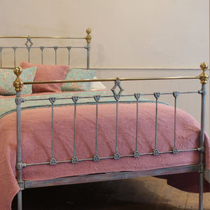 Double Antique Bed Hand-Painted in Blue Verdigris