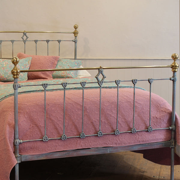 Double Antique Bed Hand-Painted in Blue Verdigris