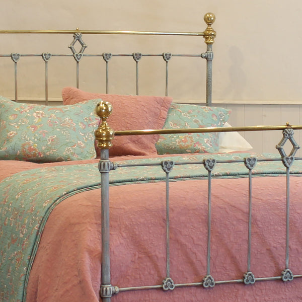 Double Antique Bed Hand-Painted in Blue Verdigris